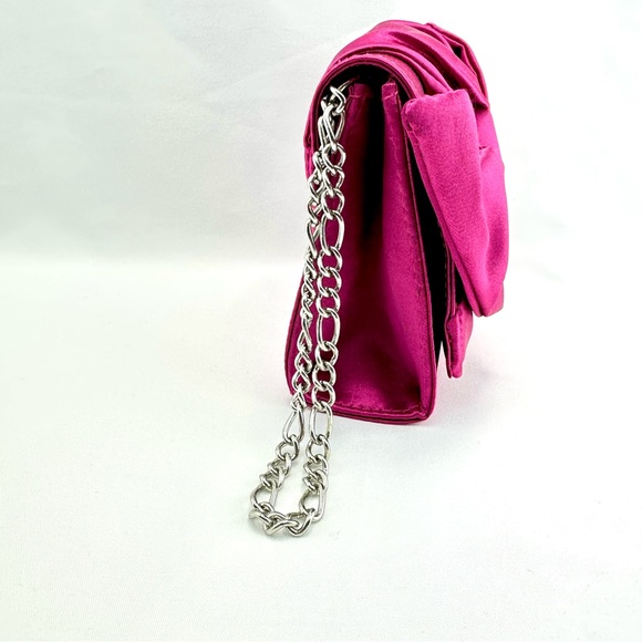 White House Black Market Pink Fuchsia Satin Clutch Purse with Bow - Picture 3 of 11